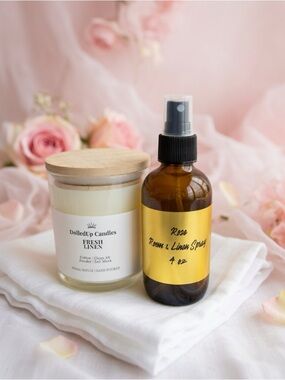 Rose Linen Sanctuary Set | Fresh Linen Candle + Rose Room Spray